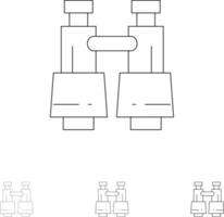 binoculares gafas de campo buscar visión audaz y delgada línea negra conjunto de iconos vector