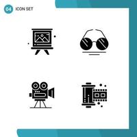 Set of 4 Vector Solid Glyphs on Grid for art capture education view movie Editable Vector Design Elements