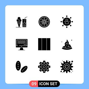 9 User Interface Solid Glyph Pack of modern Signs and Symbols of layout digital group live streaming live Editable Vector Design Elements