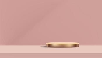 estudio de pared con podio de cilindro de oro rosa de pantalla 3d sobre fondo beige, escena de estudio de lujo vectorial con soporte circular para san valentín, año nuevo chino, navidad, presentación del producto del día de la madre vector