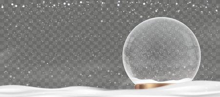 Winter background with Snow Globe Crystal with Snowy isolated on Transparent Background, Vector Christmas banner with snowdrifts.Holiday backdrop for Merry Christmas and Happy New Year 2023