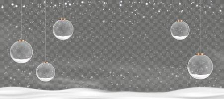 Winter background with Snow Globe Crystal with Snowy isolated on Transparent Background, Vector Christmas banner with snowdrifts.Holiday backdrop for Merry Christmas and Happy New Year 2023