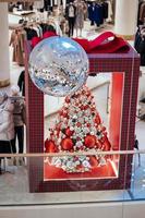 Christmas tree made of bauble decoration. New year concept. photo
