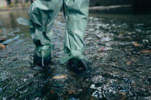 Close up view of waterproof pants boots photo