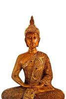 Golden Buddha on white background. Vertical image. photo