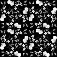 Abstract black and white flowers pattern. vector