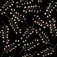 Gold branches on black background seamless pattern. Hand drawn botanic elements. Vector art