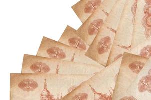 1 Ukrainian coupon bills lies in different order isolated on white. Local banking or money making concept photo