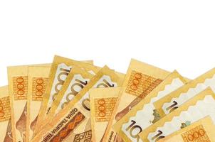 1000 Kazakhstani tenge bills lies on bottom side of screen isolated on white background with copy space. Background banner template photo