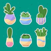 Cactus Sticker Collection Set vector