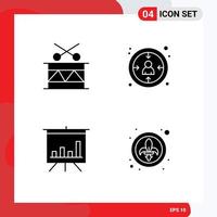 Pack of 4 Modern Solid Glyphs Signs and Symbols for Web Print Media such as christmas board holiday experience decor Editable Vector Design Elements