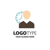 Clock Hours Man Personal Schedule Time Timing User Business Logo Template Flat Color vector