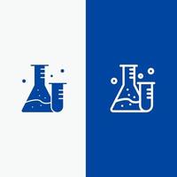 Flask Tube Lab Science Line and Glyph Solid icon Blue banner Line and Glyph Solid icon Blue banner vector