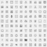 100 Universal Black Line Icons on White Background vector