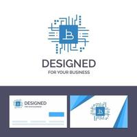 tarjeta de visita creativa y plantilla de logotipo industria monetaria bitcoin computadora finanzas vector ilustración