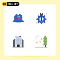 Stock Vector Icon Pack of 4 Line Signs and Symbols for hat skyscraper maintenance fix night Editable Vector Design Elements