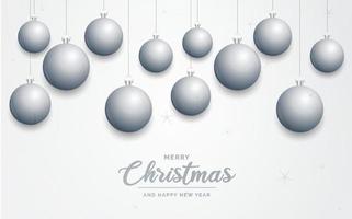 Elegant shiny white Christmas background with Silver baubles and place for text vector