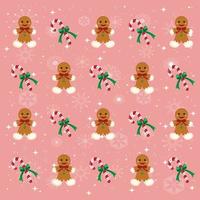 Gingerbread man and candy cane Christmas background pattern vector illustration