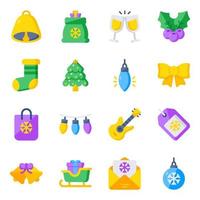 pack de iconos planos de accesorios navideños vector