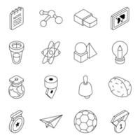 Pack of Education and Learning Flat Isometric Icons vector