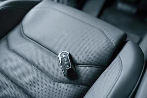 It's almost your. Close up view of interior of brand new modern luxury automobile photo