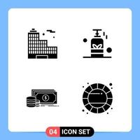 4 Solid Black Icon Pack Glyph Symbols for Mobile Apps isolated on white background 4 Icons Set Creative Black Icon vector background