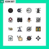 Set of 16 Modern UI Icons Symbols Signs for park lifesaver clock building co tower Editable Creative Vector Design Elements