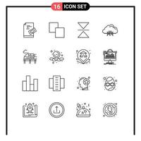 16 iconos creativos, signos y símbolos modernos de la red de balas, hospedaje informático, elementos de diseño vectorial editables vector