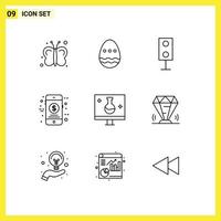 Mobile Interface Outline Set of 9 Pictograms of biology shop devices money technology Editable Vector Design Elements