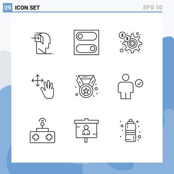 Set of 9 Vector Outlines on Grid for award hold dollar gestures three Editable Vector Design Elements
