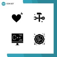 Set of 4 Vector Solid Glyphs on Grid for arrow develop computing it solutions programming Editable Vector Design Elements