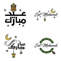 Pack of 4 Vector of Arabic Calligraphy Text with Moon And Stars of Eid Mubarak for the Celebration of Muslim Community Festival