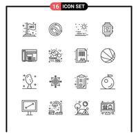 Set of 16 Vector Outlines on Grid for console wedding sea heart handwatch Editable Vector Design Elements