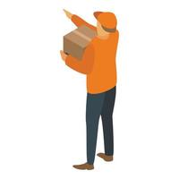 Delivery man box icon, isometric style