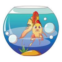 Goldfish in aquarium icon, cartoon style vector