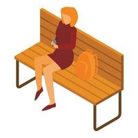 Girl at park bench icon, isometric style vector