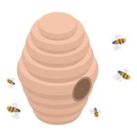 Tree bee hive icon, isometric style vector