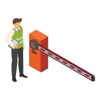 Valet man at barrier icon, isometric style vector