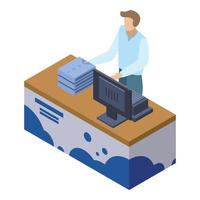 Cashier laundry service icon, isometric style vector