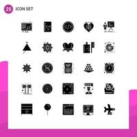 Set of 25 Commercial Solid Glyphs pack for presentation heart code love web Editable Vector Design Elements