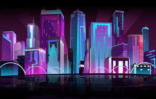 City Buildings Neon Lights Concept Background vector