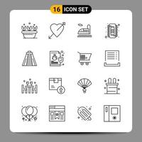 16 Black Icon Pack Outline Symbols Signs for Responsive designs on white background 16 Icons Set vector