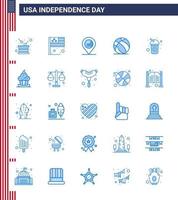 USA Happy Independence DayPictogram Set of 25 Simple Blues of bottle american usa ball sign Editable USA Day Vector Design Elements