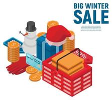 Big winter sale concept background, isometric style vector