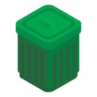 icono de bote de basura verde, estilo isométrico vector