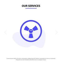 Our Services Biohazard Chemist Science Solid Glyph Icon Web card Template vector