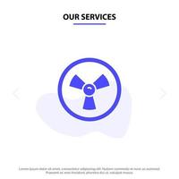 Our Services Biohazard Chemist Science Solid Glyph Icon Web card Template vector