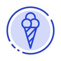 icono de línea de línea punteada azul de cono de helado de playa vector