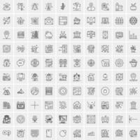 100 Universal Black Line Icons on White Background vector