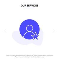 Our Services Rating User Profile Solid Glyph Icon Web card Template vector